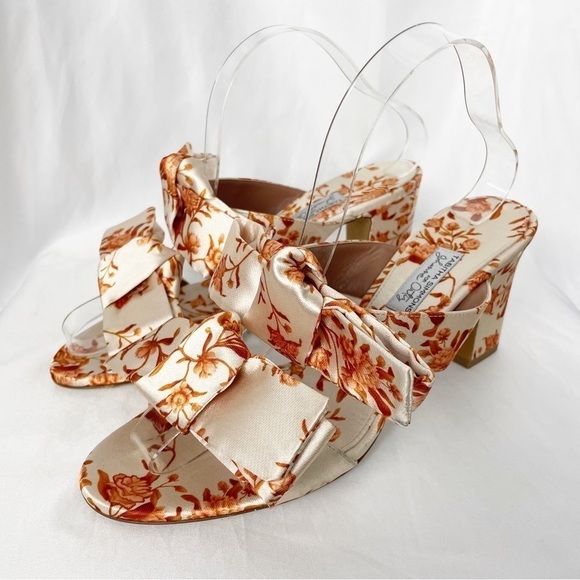 Johanna Ortiz x Tabitha Simmons Floral Satin Bow Open Toe Sandals Cocktail Party - Picture 6 of 9
